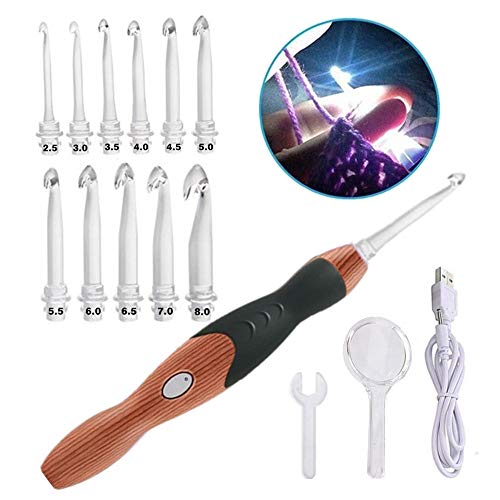 Product Cover 11 Sizes Light Up Crochet Hooks Set - Lighted Crochet Hooks with Case,Rechargeable Crochet Hook with Light,2.5mm to 8mm
