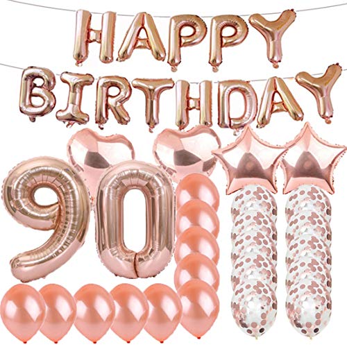 Product Cover Sweet 90th Birthday Decorations Party Supplies,Rose Gold Number 90 Balloons,90th Foil Mylar Balloons Latex Balloon Decoration,Great 90th Birthday Gifts for Girls,Women,Men,Photo Props