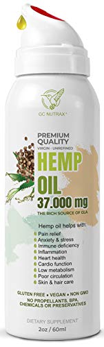 Product Cover Hemp Oil Extract for Pain Anxiety&Stress Relief-37000mg- 2 oz l Unique Intake Control Spray Bottle l Pure Unrefined Hemp Supplement-Premium Non-GMO-Grown&Made in USA-Focus and Mood Improvement