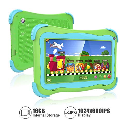 Product Cover Kids Tablet 7 Android Kids Tablet Toddler Tablet Kids Edition Tablet with WiFi Dual Camera Childrens Tablet 1GB + 16GB Parental Control, Google Play Store (Green)
