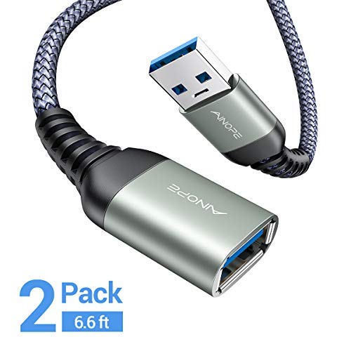 Product Cover 2 Pack AINOPE USB 3.0 Extension Cable Type A Male to Female Extension Cord 6.6FT Durable Braided Material Fast Data Transfer Compatible with USB Keyboard,Mouse,Flash Drive, Hard Drive,Printer