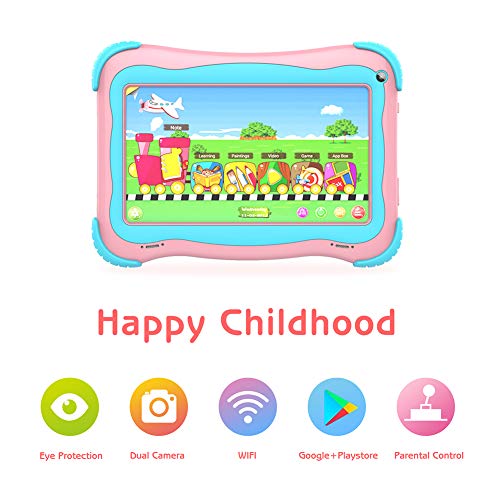 Product Cover Kids Tablet 7 Android Kids Tablets for Kids Edition Tablet PC Android Quad Core Toddler Tablet with WiFi Dual Camera IPS Safety Eye Protection Screen and Parents Control Mode (Pink)
