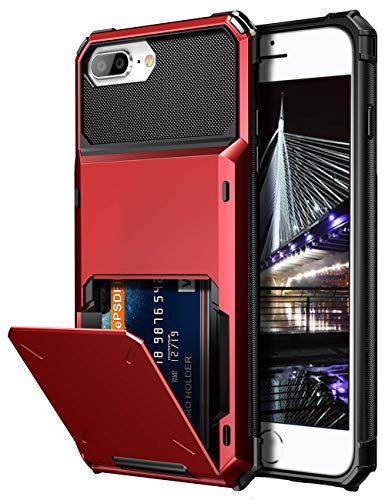 Product Cover Vofolen Case for iPhone 8 Plus Case Wallet Card Holder ID Slot Scratch Resistant Dual Layer Protective Bumper Rugged TPU Rubber Armor Hard Shell Cover for iPhone 6 Plus 6s Plus 7 Plus 8 Plus (Red)
