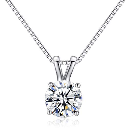 Product Cover Arain 18K White Gold Plated Cubic Zirconia Necklace for Women-2 Carat CZ Solitaire Pendant Necklace