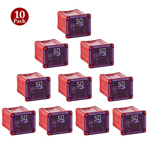 Product Cover 10 Pack FMX-50LP 50 Amp Low Profile Female Maxi Fuse, 32Vdc Fit for Ford Chevy/GM Nissan and Toyota Pickup Trucks Cars and SUVs
