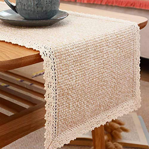 Product Cover Tasera Burlap Cream Lace Table Runners Table Runner, Fashion Contracted Tea Table Cover Table Linen for Restaurant Kitchen Dining Wedding Party Banquet Events Farmhouse Decor (12