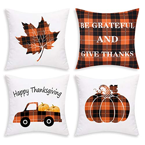 Product Cover BLEUM CADE Thanksgiving Day Throw Pillow Covers Autumn Pumpkin Pillow Covers Fall Harvest Pillow Cases Cushion Covers Zippered Pillowcase Holiday Decorative Pillow Covers
