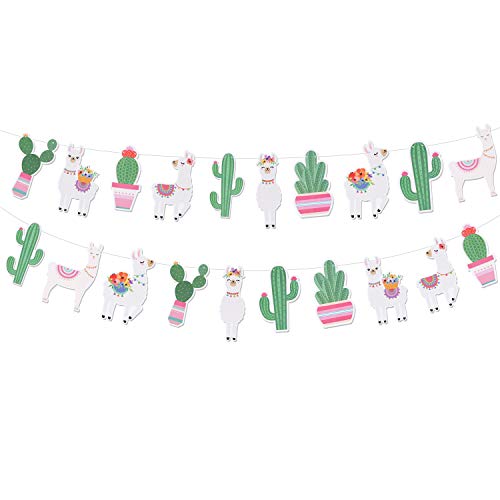 Product Cover Llama Party Supplies Party Banners - Mexican Fiesta/Cino De Mayo Llama Cactus Baby Shower/Birthday Party Decorations - Alpaca Succulent Bolivian Peru Party Home Decorations
