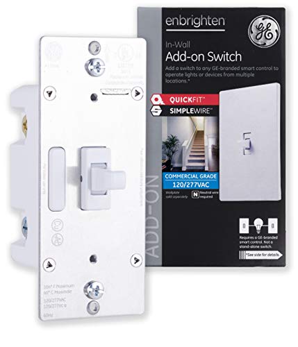 Product Cover GE Enbrighten Add-On Switch with QuickFit and SimpleWire, GE Z-Wave/GE Zigbee Smart Lighting Controls, Works with Alexa, Google Assistant, NOT A STANDALONE SWITCH, Toggle, 46200