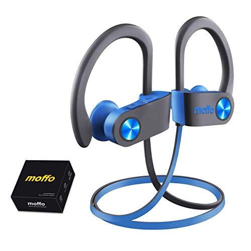 Product Cover Wireless Headphones, Moffo IPX7 HiFi Bass Stereo in Ear Sport Sweatproof Earbuds Noise Cancelling Headset with Built-in Mic for Sport Gym Running Workout 8 Hrs (Grey&Blue)