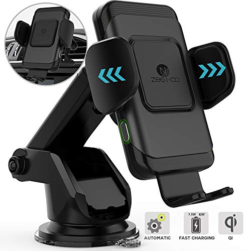 Product Cover ZeeHoo Wireless Car Charger,10W Qi Fast Charging Auto-Clamping Car Mount,Windshield Dashboard Air Vent Phone Holder Compatible with iPhone Xs MAX/XS/XR/X/8/8+, Samsung S10/S10+/S9/S9+/S8/S8+(Black)