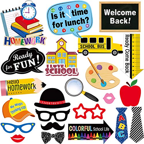 Product Cover 24 Sets Back To School Photo Booth Props Kit - First Day of School Camera Props Kit Party Supplies for Kids and Adults