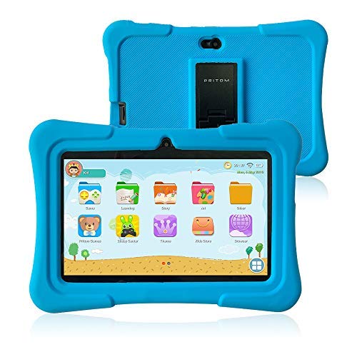 Product Cover Pritom 7 inch Kids Tablet | Quad Core Android,1GB RAM+16GB ROM | WiFi,Bluetooth,Dual Camera | Educationl,Games,Parental Control,Kids Software Pre-Installed with Kids-Tablet Case (Light Blue)