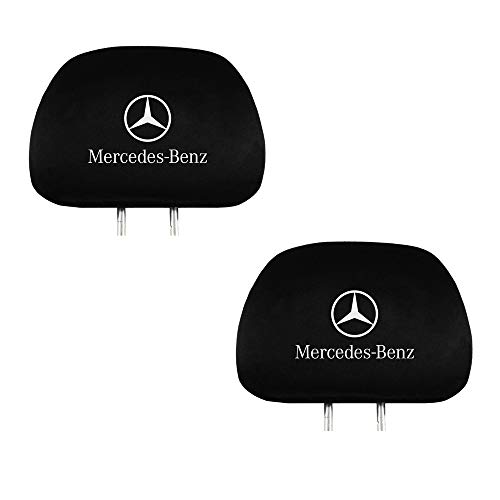 Product Cover Fubai Auto Parts 2Pack for Mercedes Benz Embroidered Black Gray Fabric Headrest Cover Set (Mercedes-Benz)