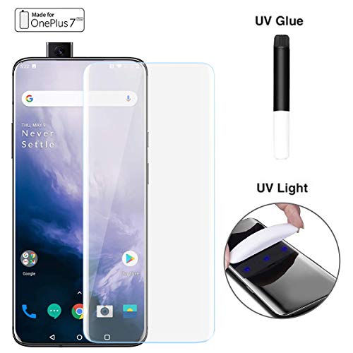 Product Cover little hood Fingerprint Scanner 3D Liquid Transparent Clear Full Curved Edge Case Friendly Anti-Scratch Tempered Glass Screen Protector Coverage for OnePlus 7 Pro 2019