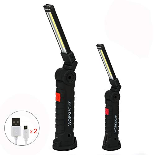 Product Cover Rechargeable COB LED Work Light Jhua Portable Work Lights with Magnetic Base 5 Lighting Modes,360°Rotate Swivel Hooks Flashlight Led Worklight for Auto Repair Home Using(2 Pack (L+S))
