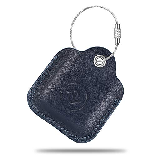 Product Cover Fintie Genuine Leather Case for Tile Mate/Tile Pro/Tile Sport/Tile Style/Cube Pro Key Finder Phone Finder, Anti-Scratch Protective Skin Cover with Keychain, Navy Blue