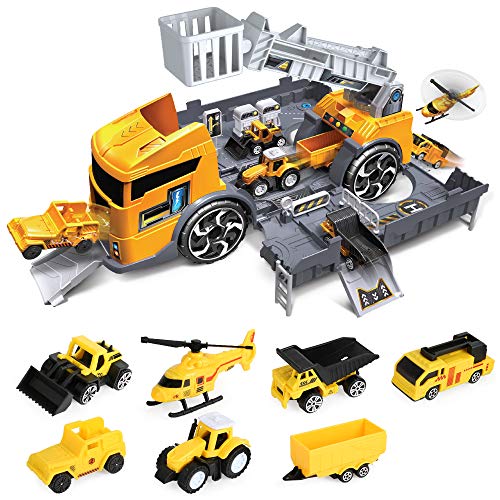 Product Cover LBLA Toy Cars Construction Vehicles Set,Transport Car Carrier Truck with Excavator,Dumper,Bulldozer,Helicopter etc,Toys for Boys and Girls Kids.