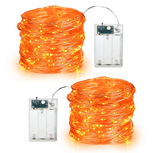 Product Cover BrizLabs Orange Halloween Lights, 19.47ft 60 LED Orange Fairy Lights String, 2 Modes Battery Halloween String Lights, Indoor Silver Wire Twinkle Lights for Halloween Themed Party Carnival Decorations