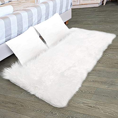 Product Cover Faux Fur Rug & 2 Faux Fur Pillow Cases for Bedroom, Living Room, Daughters Room (2 Feet x 4 Feet) - Fur Rugs for Living Room and Fur Rugs for Bedroom - Faux Fur Throw Rug for Couch - Shag & Fluffy Rug