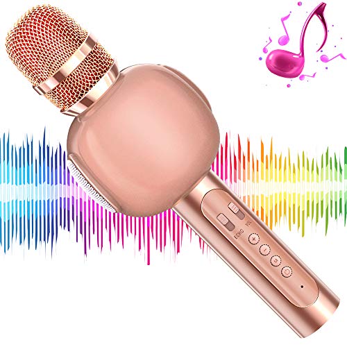 Product Cover KVDUKOA Microphone for Kids, Portable Handheld Wireless Bluetooth Karaoke Mic Machine for Home, Party, Birthday Gifts and Kids Girls Toys Age 5 6 7 8 9 (Rose Gold)