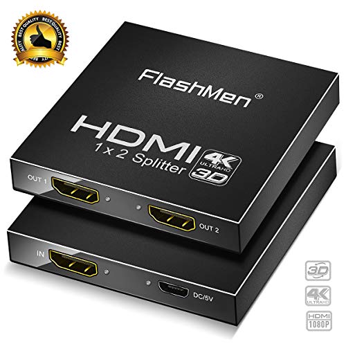 Product Cover HDMI Splitter 1 in 2 Out - FlashMen 4K 2K Aluminum HDMI Powered Splitter Amplifier HDCP1.4 Supports 3D 4K@30HZ FHD1080P for PS4 PS3 Xbox Fire Stick Roku Blu-Ray Player TV HDTV Projector CCTV