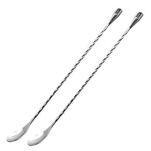 Product Cover Hiware 2-Pack 12 Inches Stainless Steel Mixing Spoons, Spiral Pattern Bar Cocktail Shaker Spoon