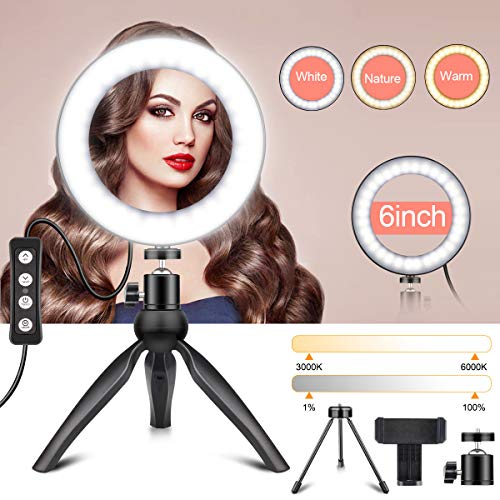 Product Cover 【2019Newest】 6 Ring Light Dimmable Led Selfie Light with Tripod Stand Cell Phone Holder for YouTube Lighting Make up Camera Photography Studio