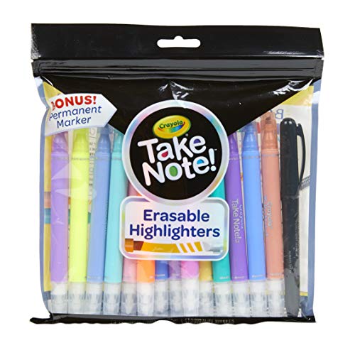 Product Cover Crayola Take Note 14 Erasable Highlighters & 1 Bonus Permanent Marker, Assorted Colors, Classroom & Office Supplies, Gift