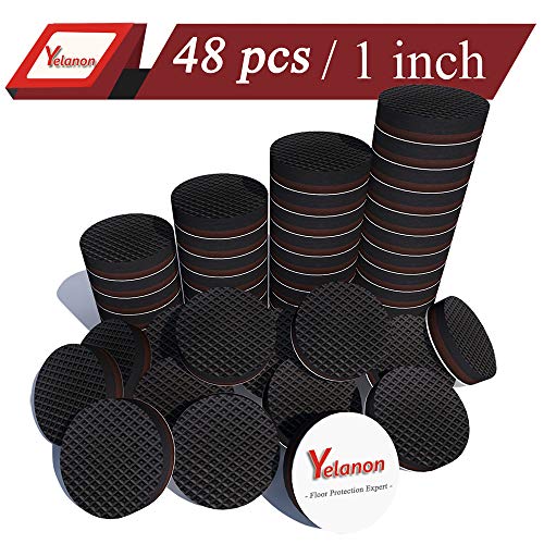 Product Cover Yelanon Non Slip Furniture Pads Self Adhesive 48 Pieces 1'' Furniture Grippers Furniture Rubber Round Pads Thick Chair Leg Floor Protectors to Protect Hardwood Floors