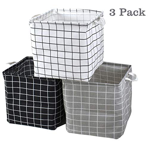 Product Cover Storage Basket Bins, 3 Pack 12.6 x 12.6 x 12.6 inch Foldable Cloth Cube Organizer with Carry Handles for Linens, Towels, Toys, Drawers, Home Closet, Shelf, Nursery, Cabinet