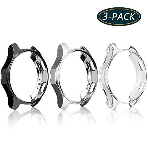 Product Cover [3-Pack] KPYJA Case for Samsung Gear S3 Frontier 46mm, Shock-Proof and Shatter-Resistant Protective TPU Cover for Samsung Gear S3 Frontier SM-R760/Galaxy Watch SM-R800(Black+Silver+Clear)
