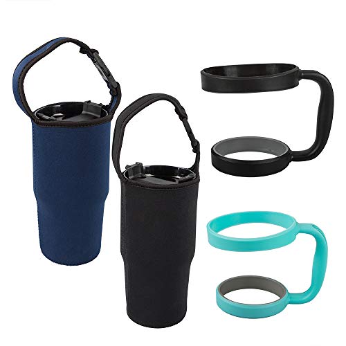 Product Cover Set of 4, Tumbler Carrier Pouch and Holder For All 30oz Travel Insulated Coffee Mug, findTop 2 Pack Black & Navy Tumbler Carrier Handle Bag and 2 Pack Green & Black Holder