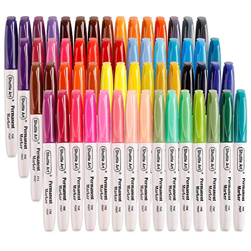 Product Cover 60 Colors Permanent Markers, Fine Point, Assorted Colors, Works on Plastic,Wood,Stone,Metal and Glass for Doodling, Coloring, Marking by Shuttle Art
