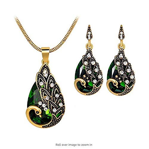 Product Cover Potelin Women Gems Peacock Pendant Earrings Necklace Vintage Wedding Jewelry Set Durable and Useful