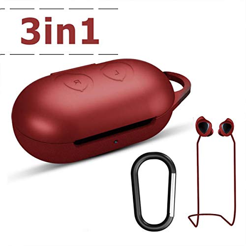 Product Cover YICTONE Silicone Case for Galaxy Buds 2019, 3 in 1 Silicone Accessories Set Protective Cover, Silicone Case/Keychain/Anti-Lost lanyards Compatible with Samsung Galaxy Buds(Red)
