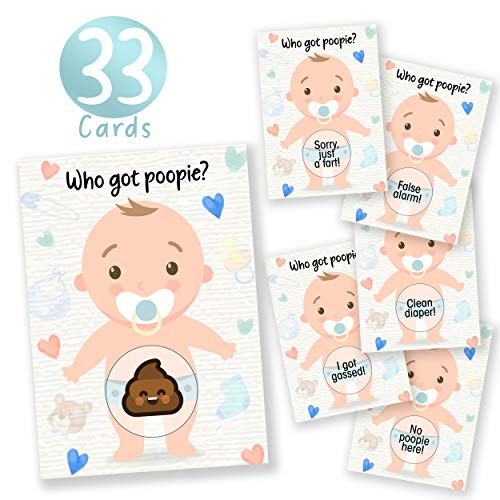 Product Cover 33 Baby Shower Raffle Card Game | Poopie Emoji Scratch Off Lottery Tickets by Party Hearty | 3 Winners | 5 Different Loser Card Designs | Gender Neutral | Silly Activity for Ice Breakers, Door Prizes