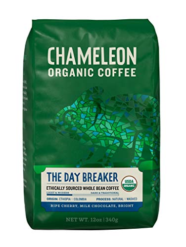 Product Cover Chameleon The Day Breaker, USDA Organic Arabica Whole Bean Coffee, Light Roast, 12 Ounce Bag