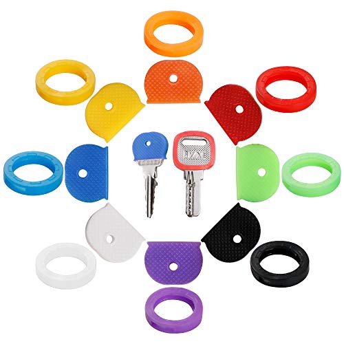 Product Cover 16PCS Key Caps Covers Tags, Key Cap Key Ring Combination Key Identifier Label ID Perfect Coding System to Identify Your Key in 2 Different Style 8 Different Colors
