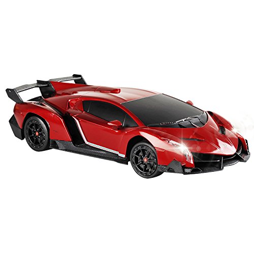 Product Cover [2019 Upgrade] Remote Control Car - QUN FENG RC Cars Authorized by Lamborghini 1/24 Veneno Electric Car Sport Racing Hobby Toy Cars Grade Licensed Model Vehicle for Kids(Red)