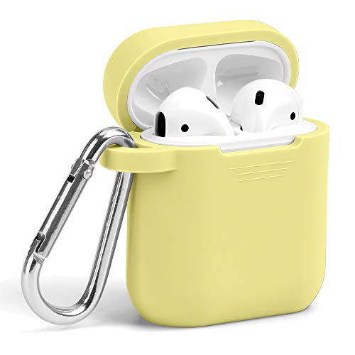 Product Cover GMYLE AirPod Case, Silicone Protective Cover Skins with Keychain for Airpods Earbuds Wireless Charging Case, Accessories Set Compatible with Apple AirPods 1 & 2, Light Yellow