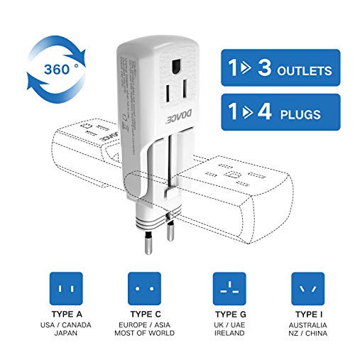 Product Cover DOACE 10A Travel Adapter with 3 AC Outlets, All in One International Power Adapter Plugs for UK, EU, AU, Asia 190+ Countries, Light, Compact Size Wall Charger Adaptor for Cell Phone, Camera, Laptop