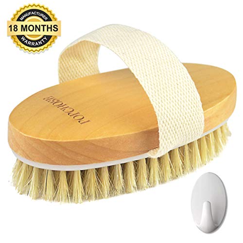 Product Cover Dry Brushing Body Brush, POPCHOSE Natural Bristle Dry Skin Exfoliating Brush Body Scrub for Flawless Skin, Cellulite Treatment, Lymphatic Drainage and Blood Circulation Improvement, Medium Strength