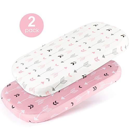 Product Cover BROLEX Stretch-Fitted-Bassinet-Sheet-Set 2 Pack Cradle Sheets for Bassinet Pad/Mattress,Unisex Boys Girls,Ultra Soft,Pink Arrow