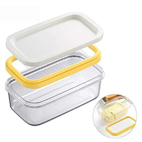 Product Cover ShineMe Butter Dish Plastic with Lid and Slicer for Easy Cutting, Plastic Box for Butter Keeper Suitable for 7oz or Two 3.5oz Sticks Butter, Clear