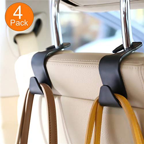 Product Cover FJCTER Car Vehicle Headrest Hooks with 44 LB Load Capacity Durable Back Seat Hangers with Intimate Design Portable Organizer Holder for Handbag Purse Cloth Grocery (4 Pack)