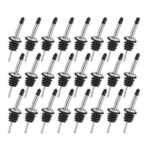 Product Cover 24 Pack Stainless Steel Classic Bottle Pourers Tapered Spout - Liquor Pourers with Rubber Dust Caps