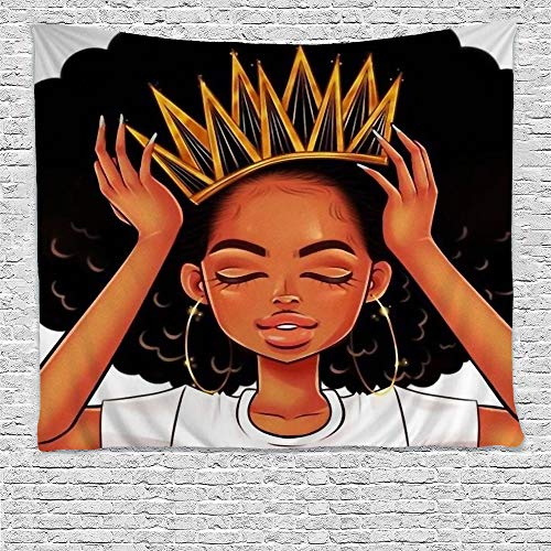Product Cover SARA NELL Black Art Wall Tapestry Hippie Art African American Women Girl with Crown Tapestries Wall Hanging Throw Tablecloth 40X60 Inches for Bedroom Living Room Dorm Room