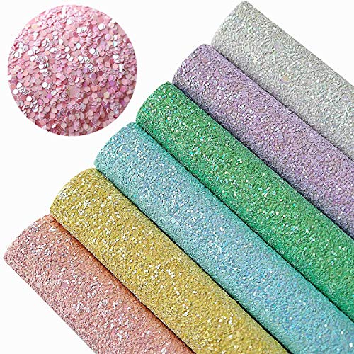 Product Cover AOUXSEEM Chunky Glitter Sequins Fabric Faux Leather Sheets【6 Pcs/A4 Size】Gorgeous Synthetic Craft Fabric Thick Canvas Back for DIY Earrings Bows Jewelry Making,21 cm x 30 cm(8