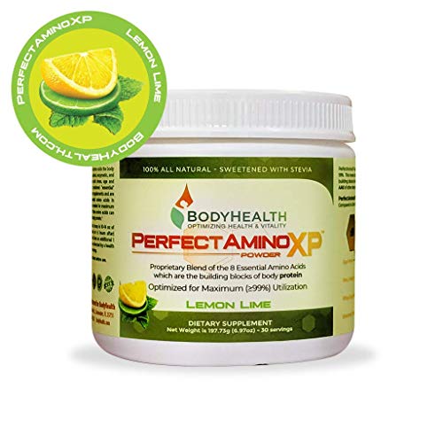 Product Cover BodyHealth PerfectAmino XP Lemon Lime (30 Servings), Best Pre/Post Workout Recovery Drink, 8 Essential Amino Acids Energy Supplement with 50% BCAAs, 100% Organic, 99% Utilization